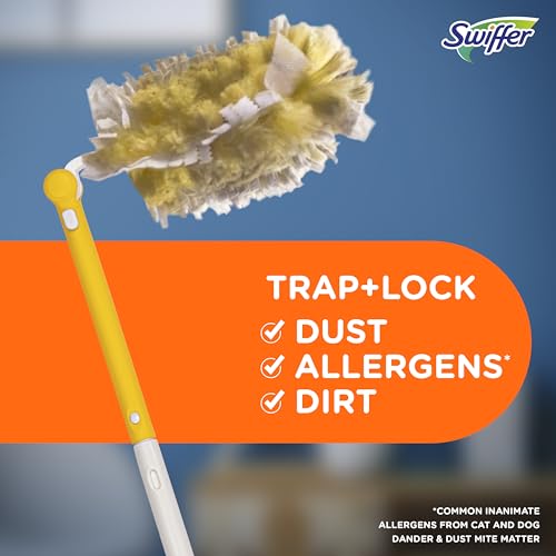Swiffer Duster Heavy Duty Dusting Kit, Cleaning Supplies, 3 ft Extended Handle, 1 Duster, 12 Refills|B07DBCDCTX