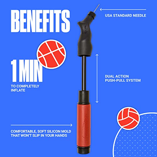 SPORTBIT Ball Pump for Sports Balls - Push & Pull Inflating System - Hand Pump for All Exercise Balls - Volleyball Pump, Basketball Inflator, Football & Soccer Ball Air Pump - Goes with 5 Needles Set|B01A425KQW