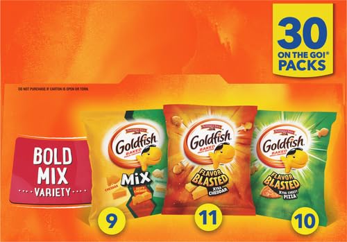 Goldfish Bold Mix Variety Pack Snack Crackers, 1 oz Snack Packs, 30 Ct Box