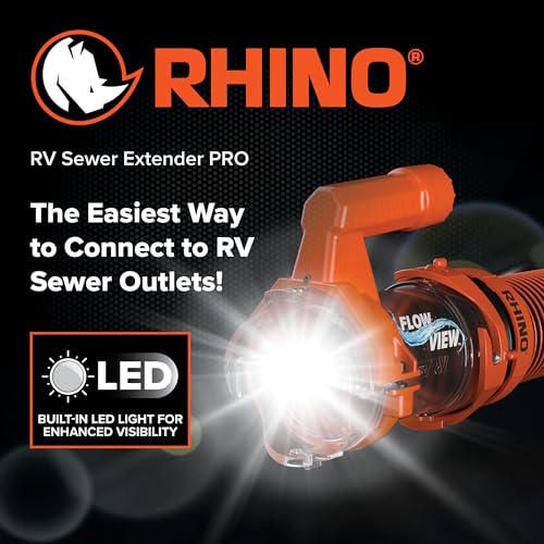Camco Rhino RV Sewer Hose Extender PRO – 5″ Sewer Hose Extension — Torque-Grip Handle with Built-in LED Flashlight — The Easiest Way to Connect Your RV Sewer Hose (39570)|B0DZ73J2DZ