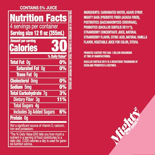 LAST UNITS OF MIGHTY SODA Strawberry Vanilla, Prebiotics, Probiotics & Postbiotics, Functional Soft Drink with More Gut Health Benefits, Non-GMO, Vegan, Gluten-Free, and Kosher, Low Sugar (12 Fl Oz, 4 pack )|B0DSLVQQRB