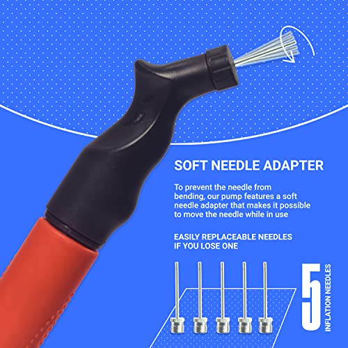 SPORTBIT Ball Pump for Sports Balls - Push & Pull Inflating System - Hand Pump for All Exercise Balls - Volleyball Pump, Basketball Inflator, Football & Soccer Ball Air Pump - Goes with 5 Needles Set|B01A425KQW