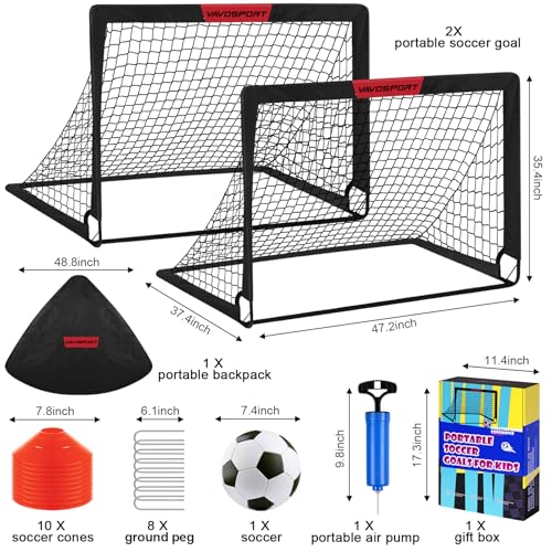 Kids Soccer Goals for Backyard Set - 2 of 4' x 3' Portable Soccer Goal Training Equipment, Pop Up Toddler Soccer Net with Soccer Ball, Soccer Set for Kids, Youth Outdoor Games, Sports, Play|B0B1PQBL9W