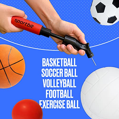 SPORTBIT Ball Pump for Sports Balls - Push & Pull Inflating System - Hand Pump for All Exercise Balls - Volleyball Pump, Basketball Inflator, Football & Soccer Ball Air Pump - Goes with 5 Needles Set|B01A425KQW