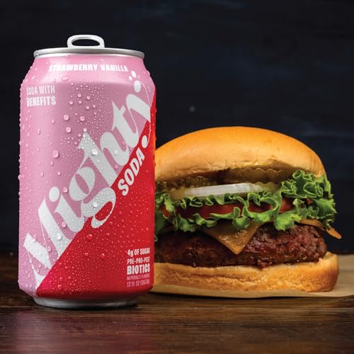 LAST UNITS OF MIGHTY SODA Strawberry Vanilla, Prebiotics, Probiotics & Postbiotics, Functional Soft Drink with More Gut Health Benefits, Non-GMO, Vegan, Gluten-Free, and Kosher, Low Sugar (12 Fl Oz, 4 pack )|B0DSLVQQRB