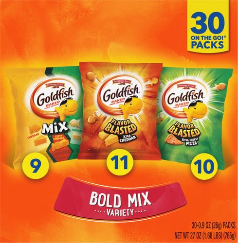 Goldfish Bold Mix Variety Pack Snack Crackers, 1 oz Snack Packs, 30 Ct Box