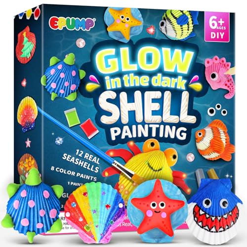 EPUMP Shell Painting Kit for Kids - Glow in The Dark Arts and Crafts Supplies Kits for Girls Boys - Kids Activities Creative Art Set Birthday Gifts DIY Paint Toys for Age 6 7 8 9 10 11 12 Years Old|B0D9M3TWZJ