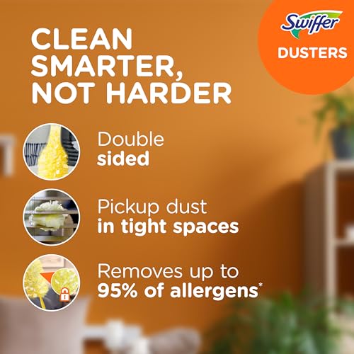 Swiffer Duster Heavy Duty Dusting Kit, Cleaning Supplies, 3 ft Extended Handle, 1 Duster, 12 Refills|B07DBCDCTX