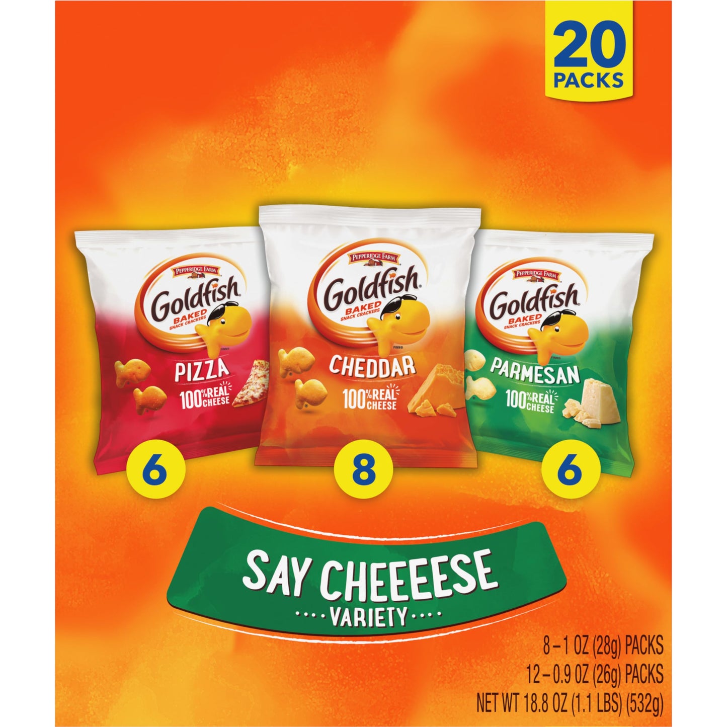 Goldfish Bold Mix Variety Pack Snack Crackers, 1 oz Snack Packs, 30 Ct Box