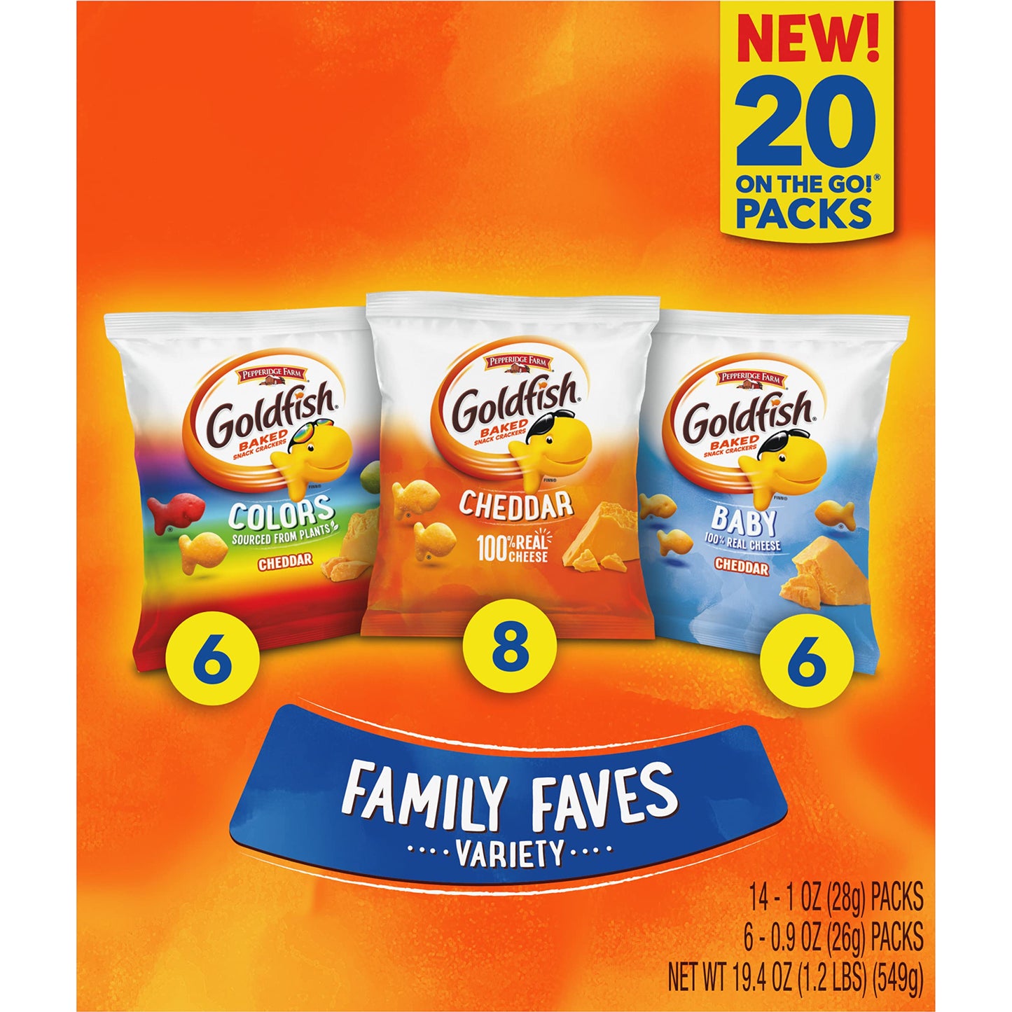 Goldfish Bold Mix Variety Pack Snack Crackers, 1 oz Snack Packs, 30 Ct Box