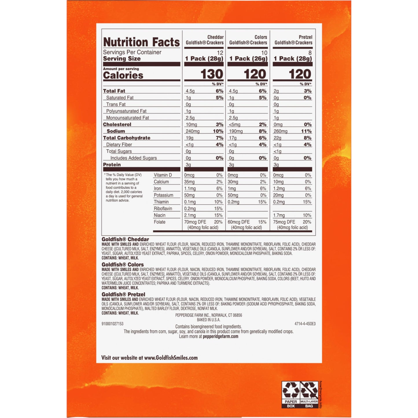 Goldfish Bold Mix Variety Pack Snack Crackers, 1 oz Snack Packs, 30 Ct Box