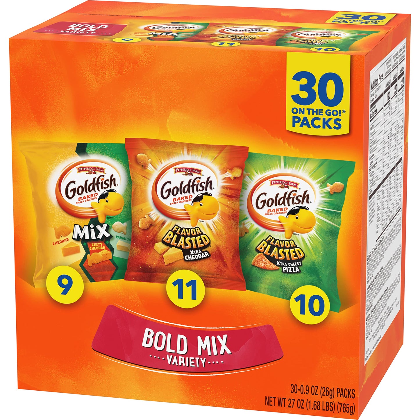 Goldfish Bold Mix Variety Pack Snack Crackers, 1 oz Snack Packs, 30 Ct Box