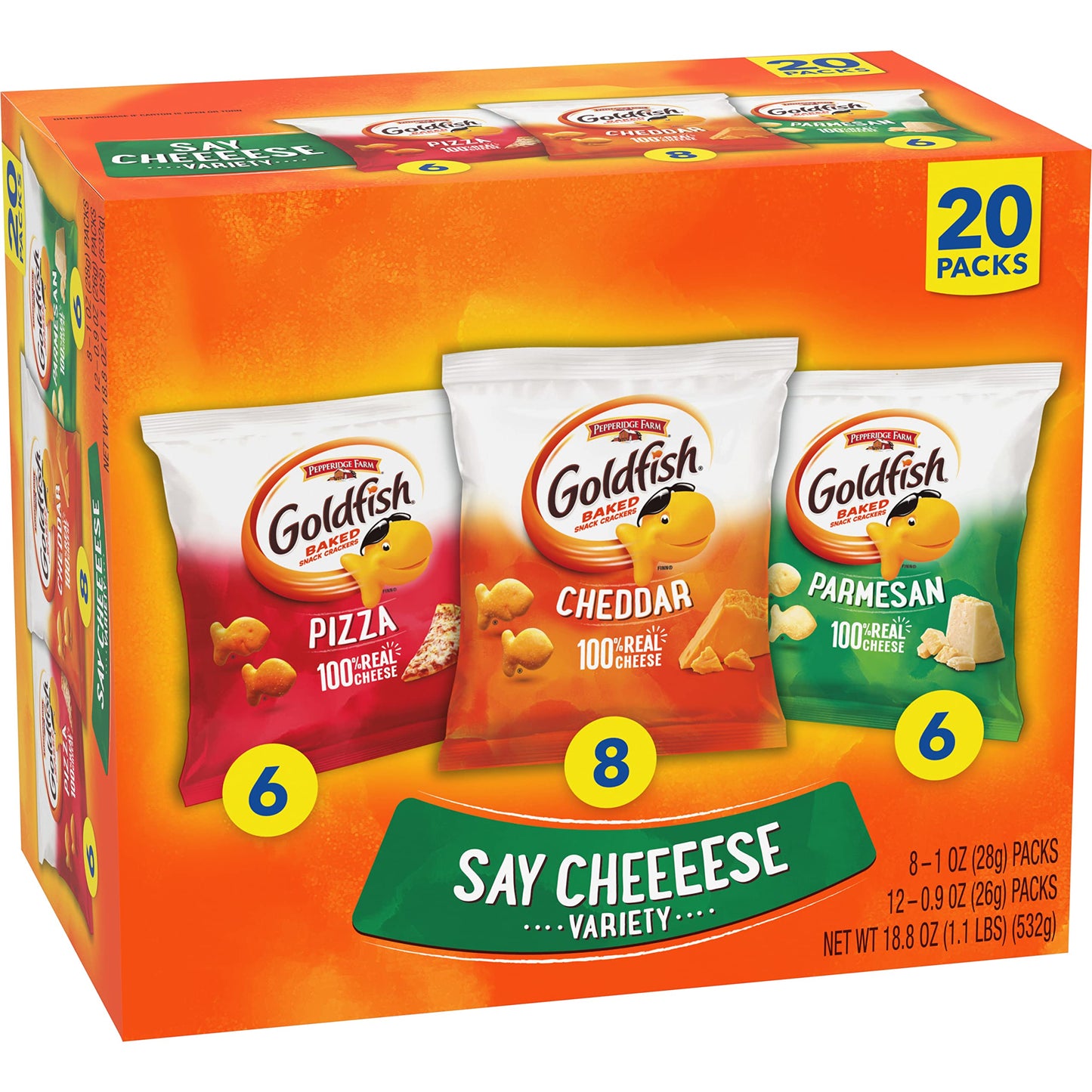 Goldfish Bold Mix Variety Pack Snack Crackers, 1 oz Snack Packs, 30 Ct Box
